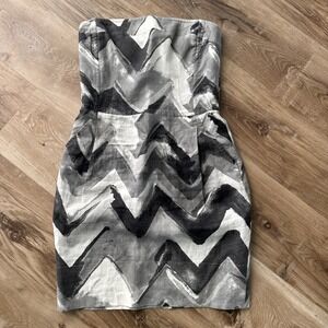 Banana Republic Linen Geo‎ Print Strapless Dress  Black White Graveside 4